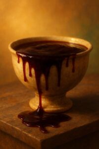 Liquide rouge foncé presque noir dans une coupe — symbole fibrinogène élevé