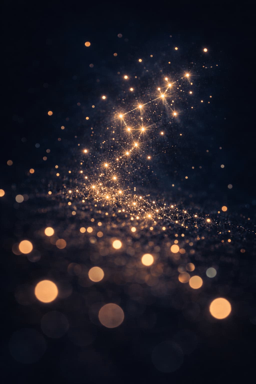 Miles de granos de arena luminosos dorados se conectan para formar una red brillante, símbolo de la fuerza nacida de la unidad de las conciencias.